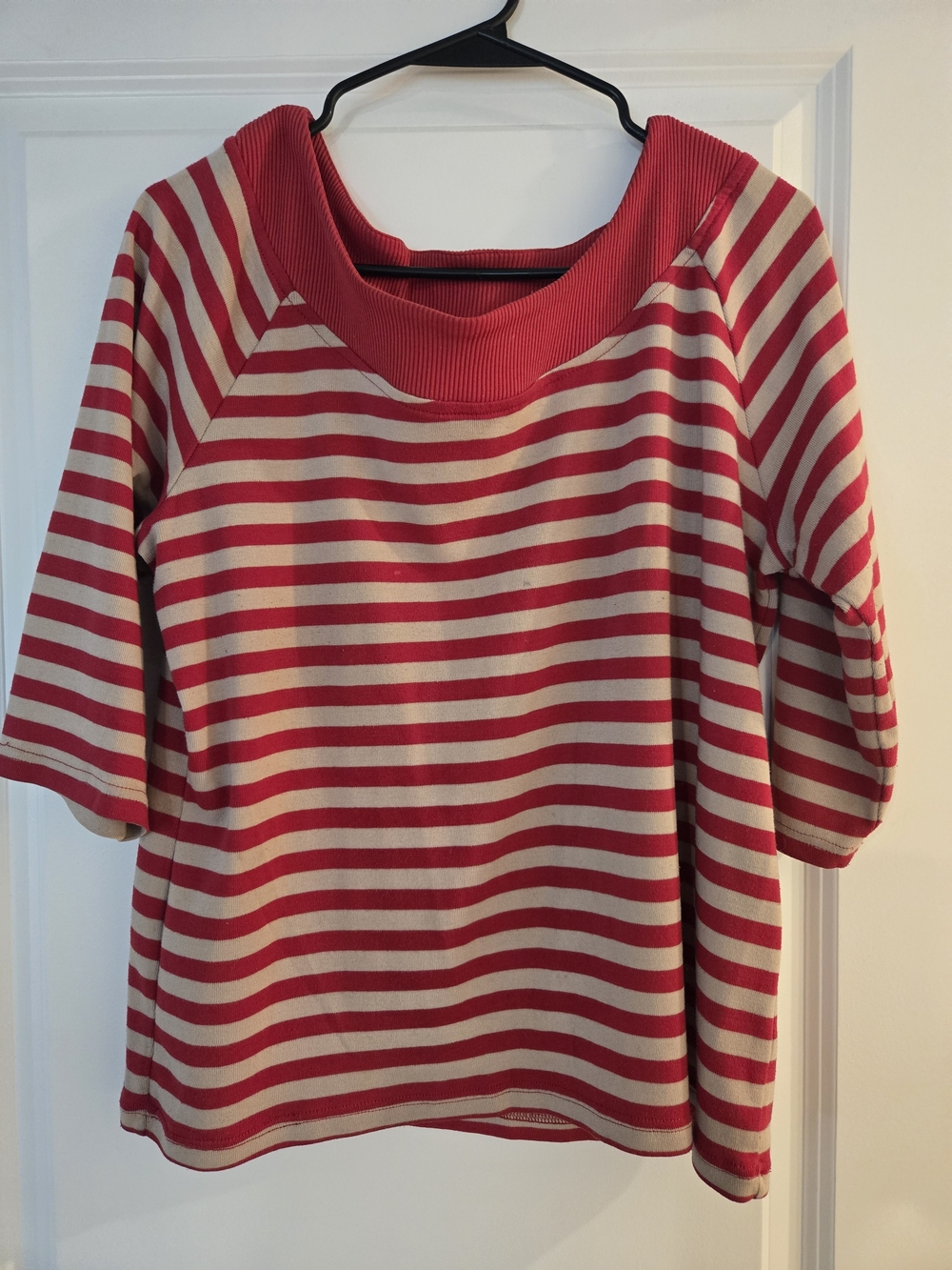 jason maxwell Red and Cream Striped Wide-Neck Short Sleeve Tee